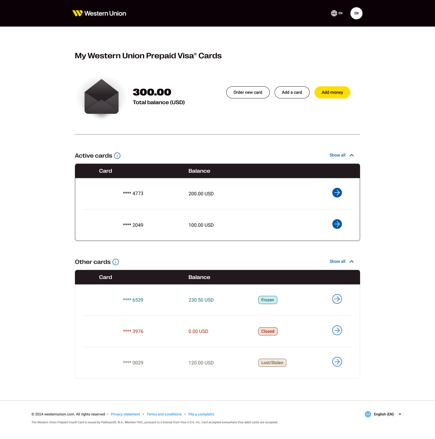 Recommended concept for the redesigned prepaid card dashboard