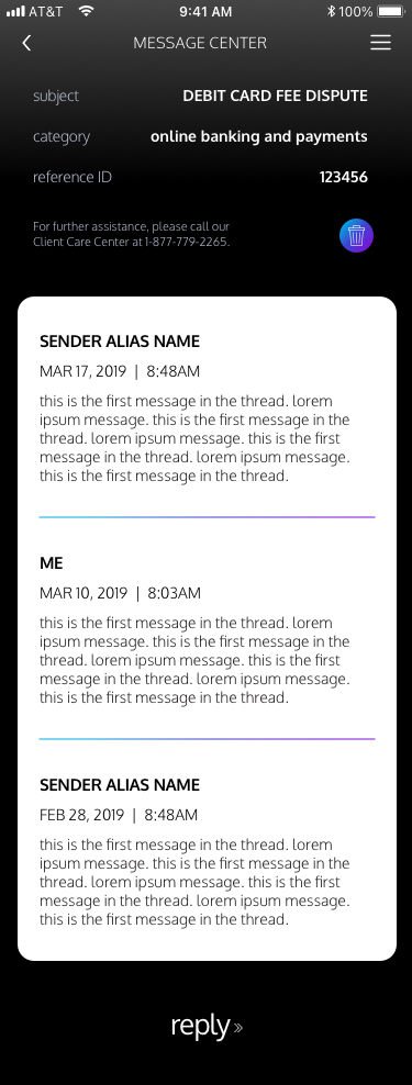 Submitted messages displayed as a readable thread on a white panel