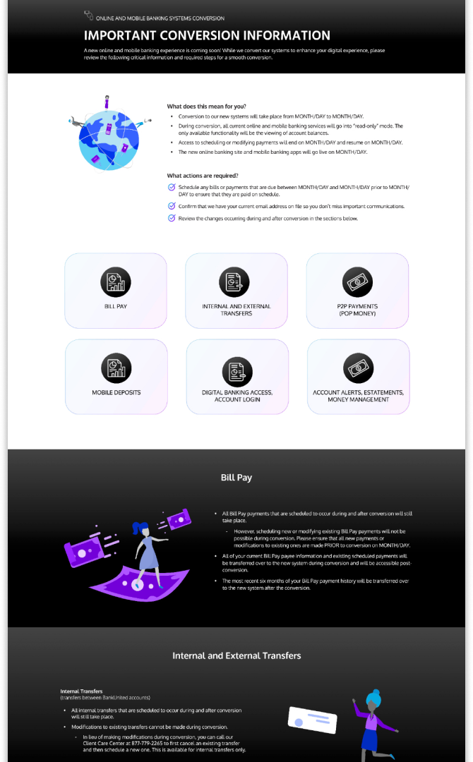 BankUnited customer conversion page for moving into the new application