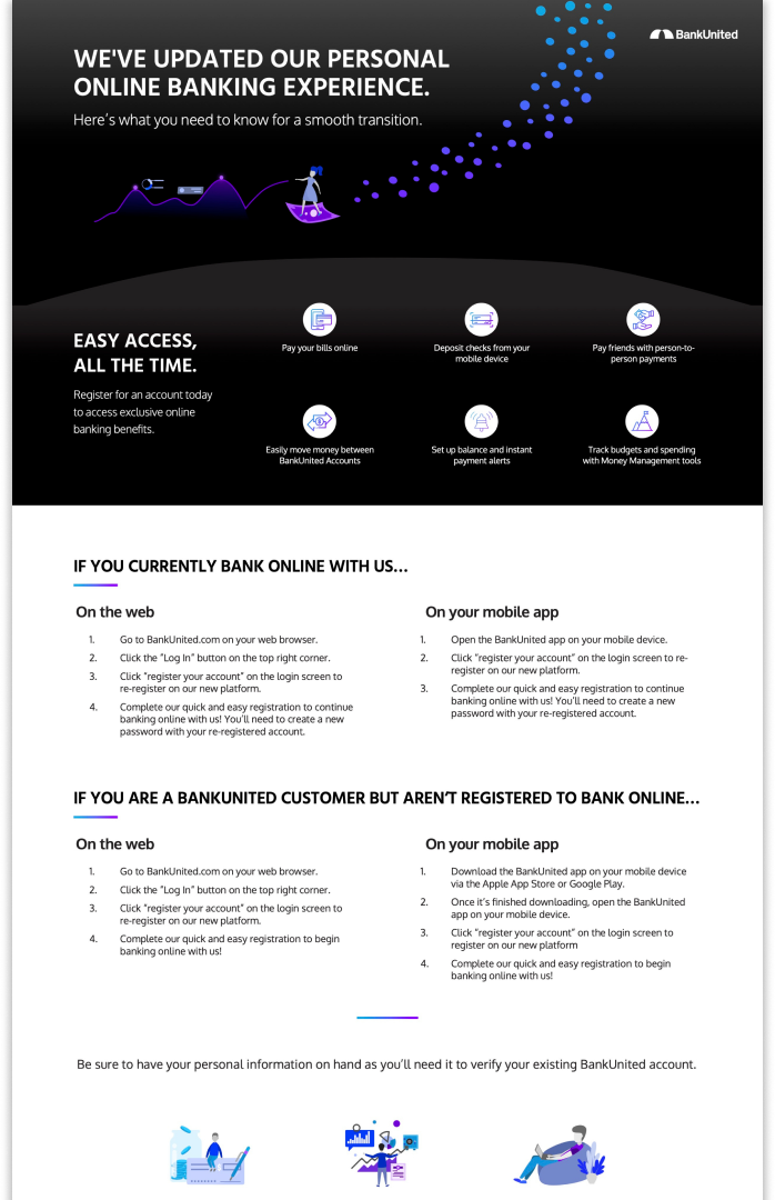 BankUnited marketing how-to page explaining the new application